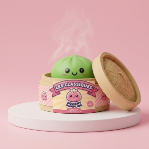 Dumpling Squishy Matcha Zielony w bambusowym koszyku
