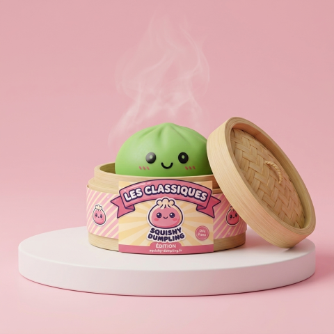 Dumpling Squishy Matcha Zielony w bambusowym koszyku