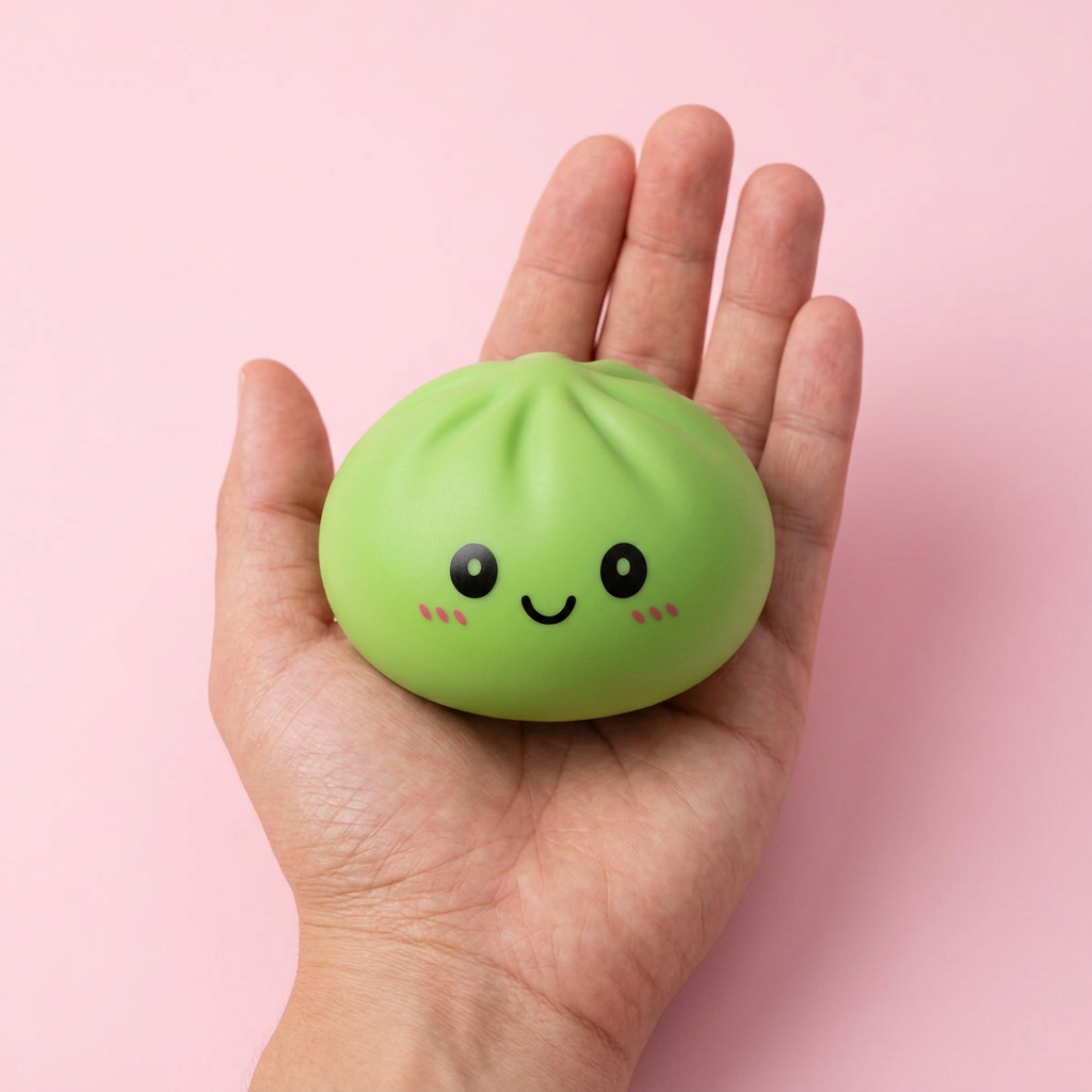 Dumpling Squishy Matcha Zielony w dłoni — porównanie rozmiaru