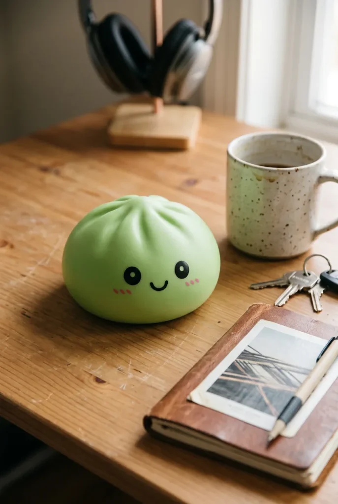 Dumpling Squishy Matcha Zielony na biurku