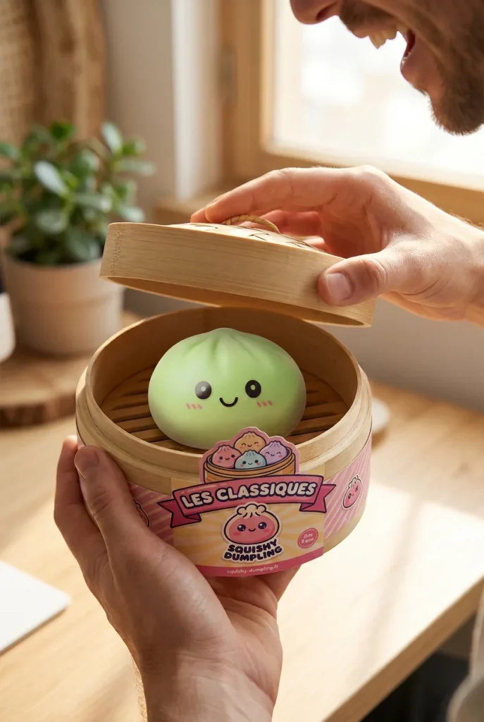 Dumpling Squishy Matcha Zielony podczas rozpakowywania