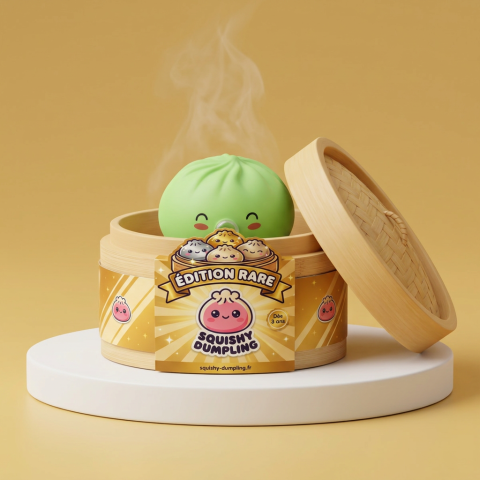 Dumpling Squishy Matcha Rare Blow Zielony w bambusowym koszyku