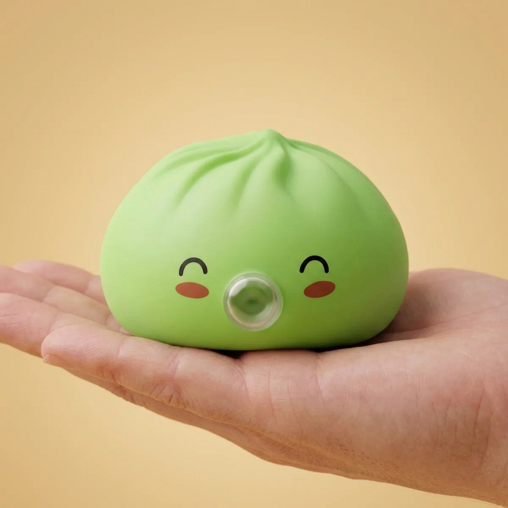 Dumpling Squishy Matcha Rare Blow Zielony w dłoni — porównanie rozmiaru
