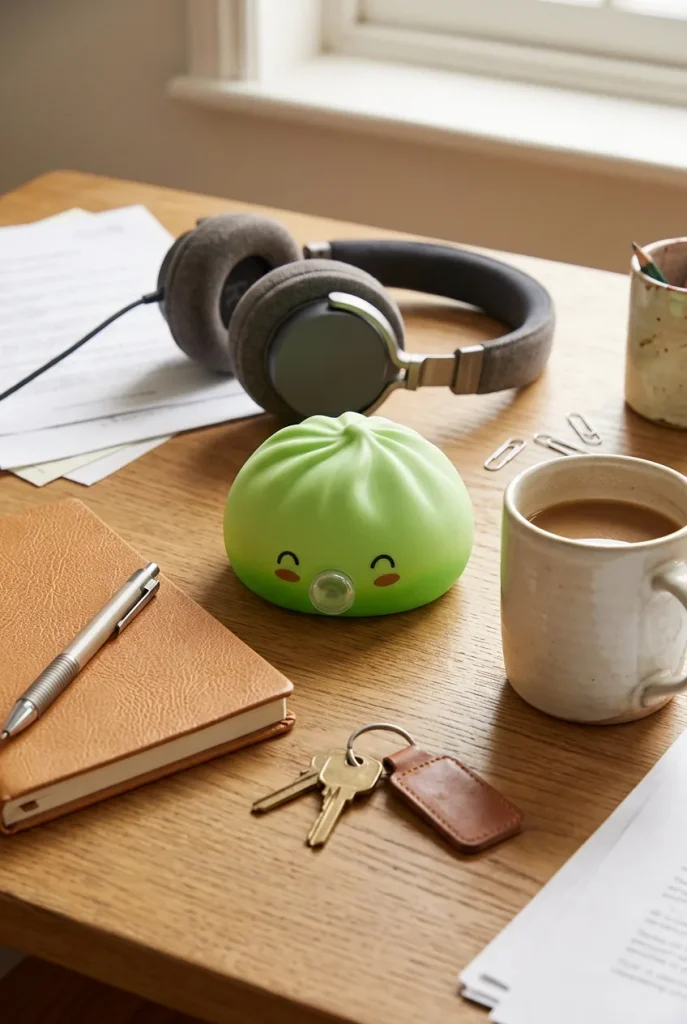 Dumpling Squishy Matcha Rare Blow Zielony na biurku