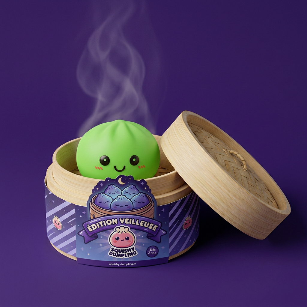 Dumpling Squishy Lampka Nocna Zielona w bambusowym koszyku