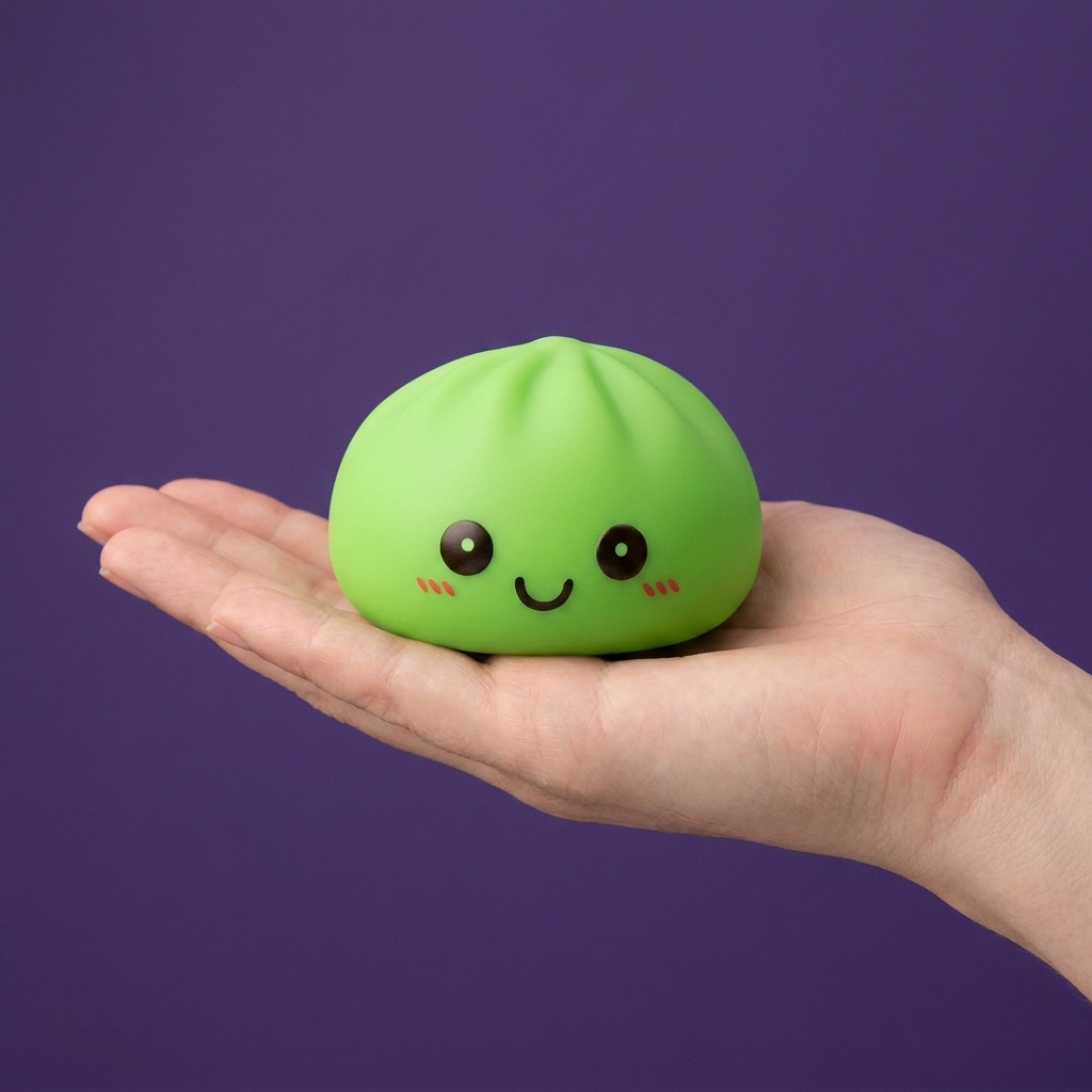 Dumpling Squishy Lampka Nocna Zielona w dłoni — porównanie rozmiaru