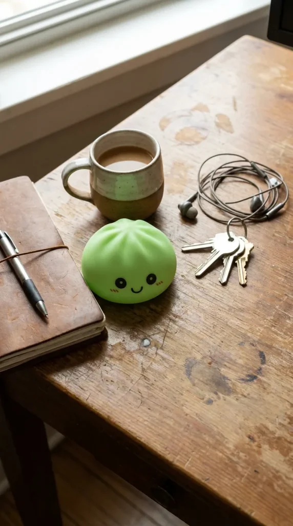 Dumpling Squishy Lampka Nocna Zielona na biurku