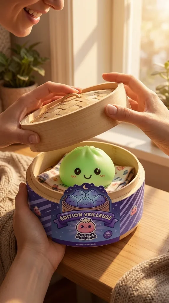 Dumpling Squishy Lampka Nocna Zielona podczas rozpakowywania
