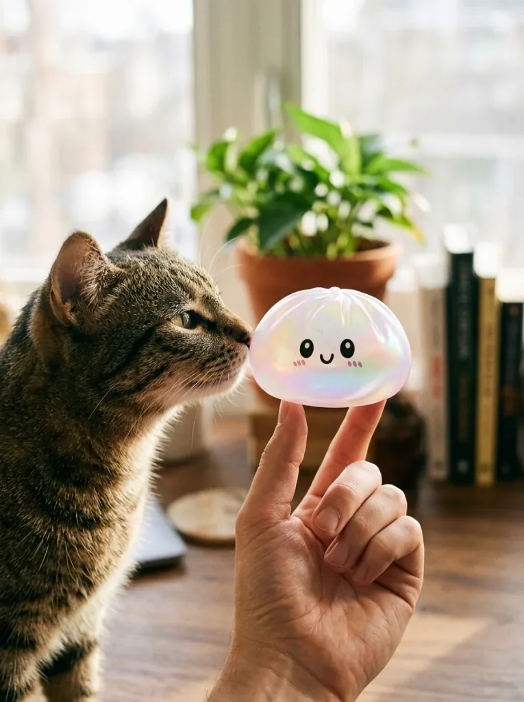 Dumpling Squishy Holographic Opalizujący Blask z pluszakiem