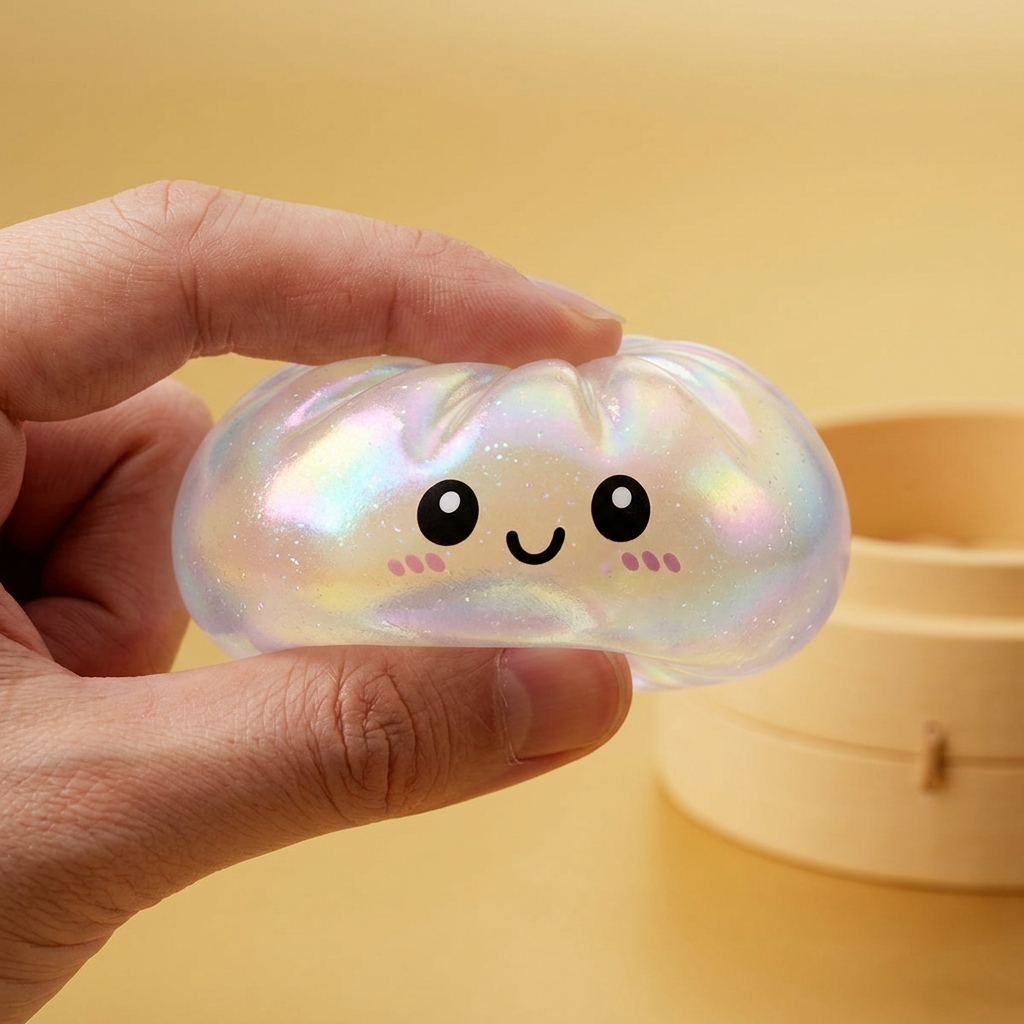 Dumpling Squishy Holographic Opalizujący Blask efekt slow-rise w akcji