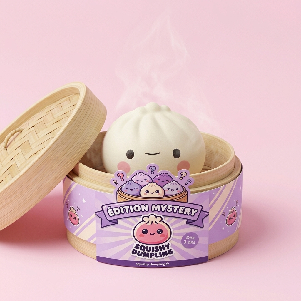 Dumpling Squishy Mystery Box – Zestaw 12 szt. Kawaii w bambusowym koszyku