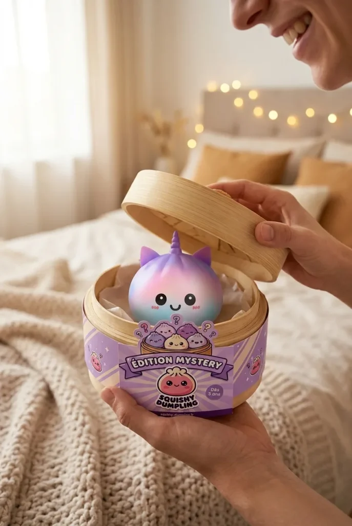 Jumbo Dumpling Squishy Jednorożec Rainbow podczas rozpakowywania