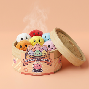 Dumpling Squishy Brelok Zestaw 6 szt. w bambusowym koszyku