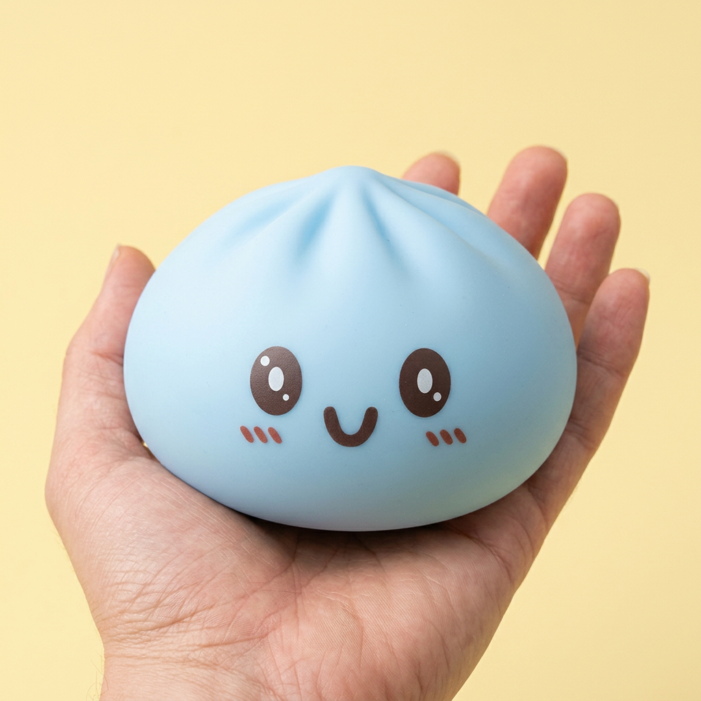 Squishy Dumpling Niebieski Gigant Jumbo w dłoni — porównanie rozmiaru