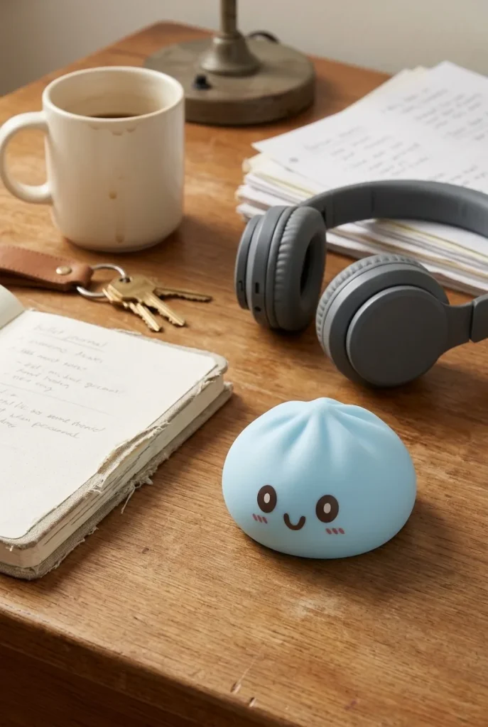 Squishy Dumpling Niebieski Gigant Jumbo na biurku