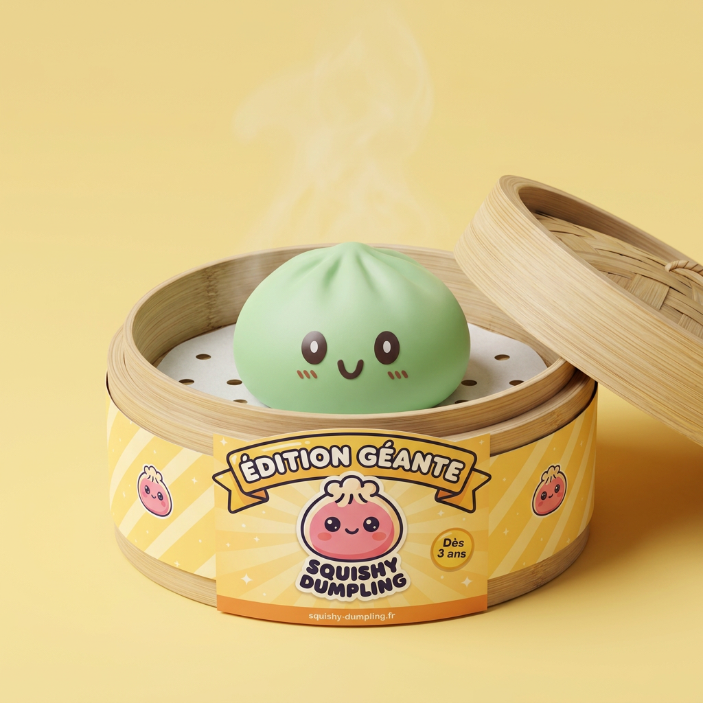 Squishy Dumpling Zielony XXL Jumbo w bambusowym koszyku