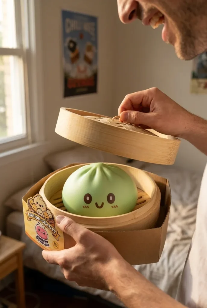 Squishy Dumpling Zielony XXL Jumbo podczas rozpakowywania