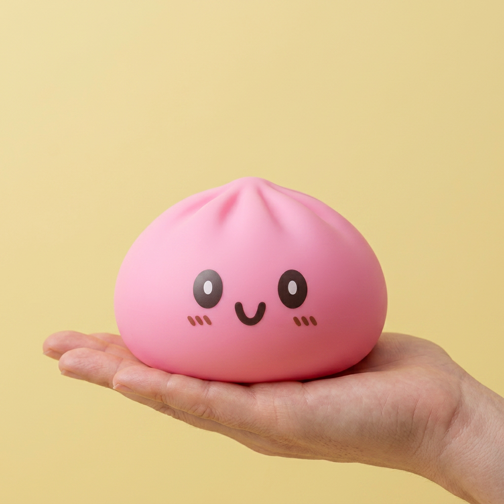 Dumpling Squishy Giant Różowy 15 cm w dłoni — porównanie rozmiaru