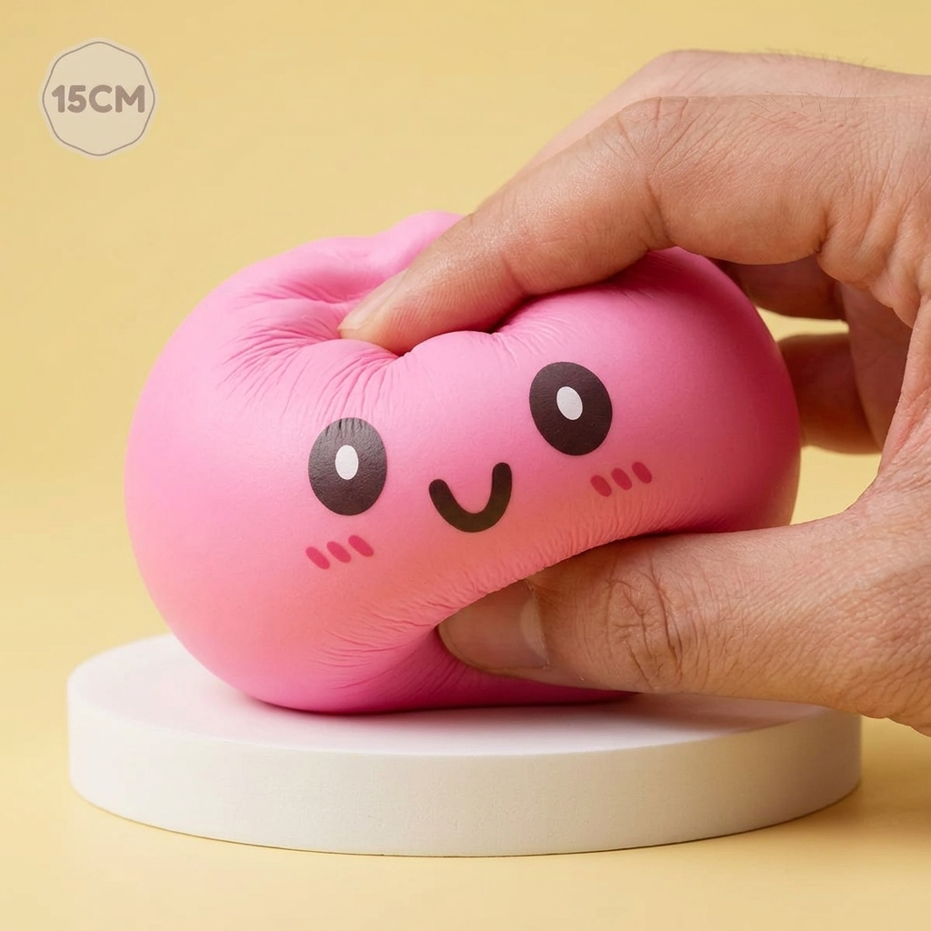 Dumpling Squishy Giant Różowy 15 cm efekt slow-rise w akcji