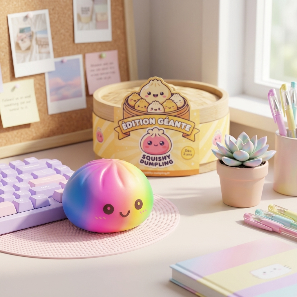 Rainbow Dumpling Squishy XXL Tęczowy Gigant w codziennej aranżacji
