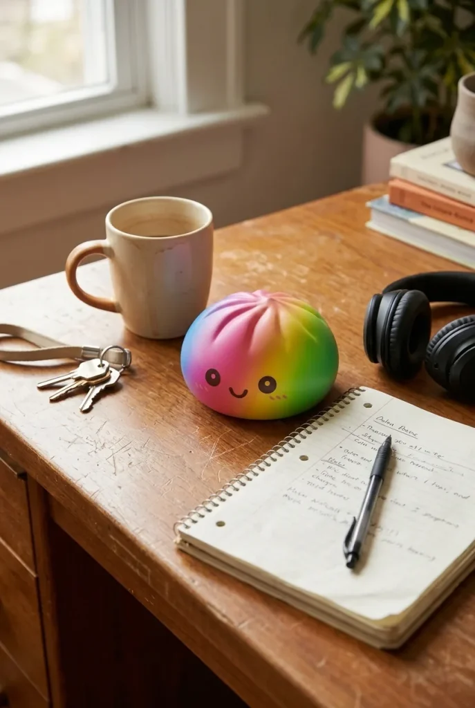 Rainbow Dumpling Squishy XXL Tęczowy Gigant na biurku