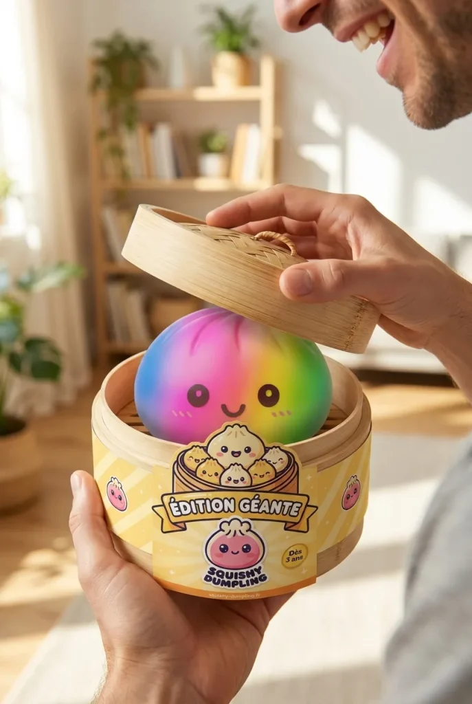 Rainbow Dumpling Squishy XXL Tęczowy Gigant podczas rozpakowywania