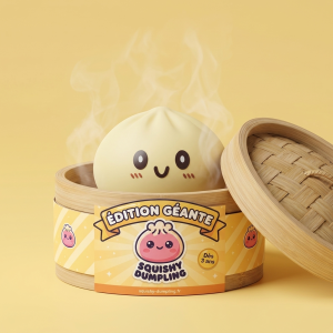 Squishy Dumpling Żółty XXL Jumbo w bambusowym koszyku