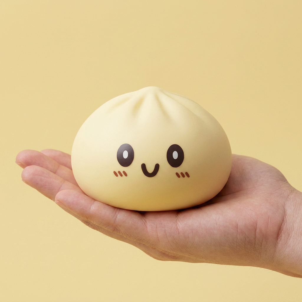 Squishy Dumpling Żółty XXL Jumbo w dłoni — porównanie rozmiaru