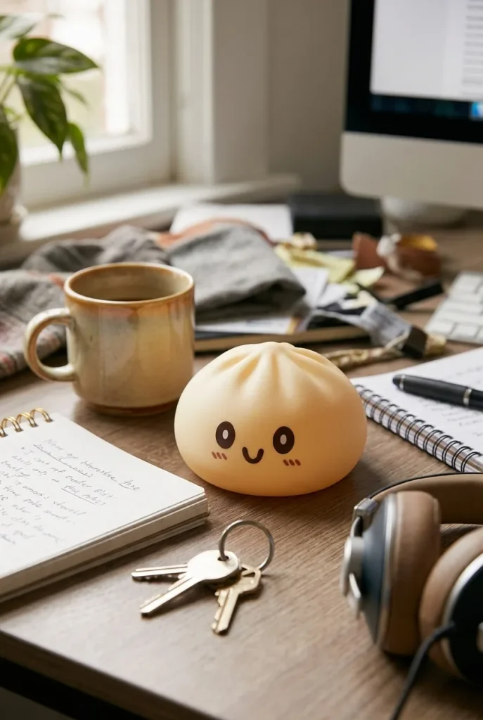 Squishy Dumpling Żółty XXL Jumbo na biurku