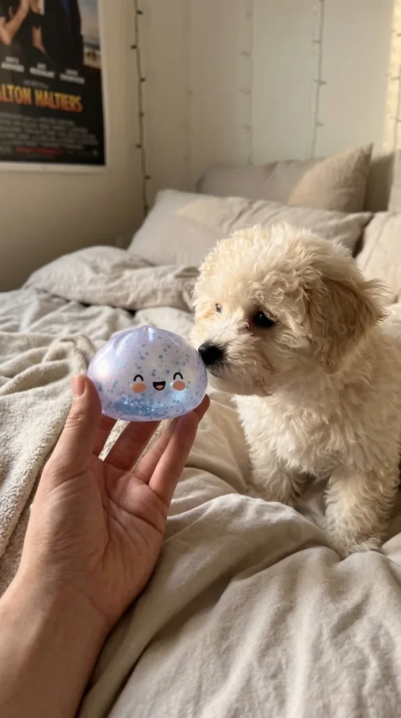 Dumpling Squishy Sparkle Lodowy Błękit z pluszakiem