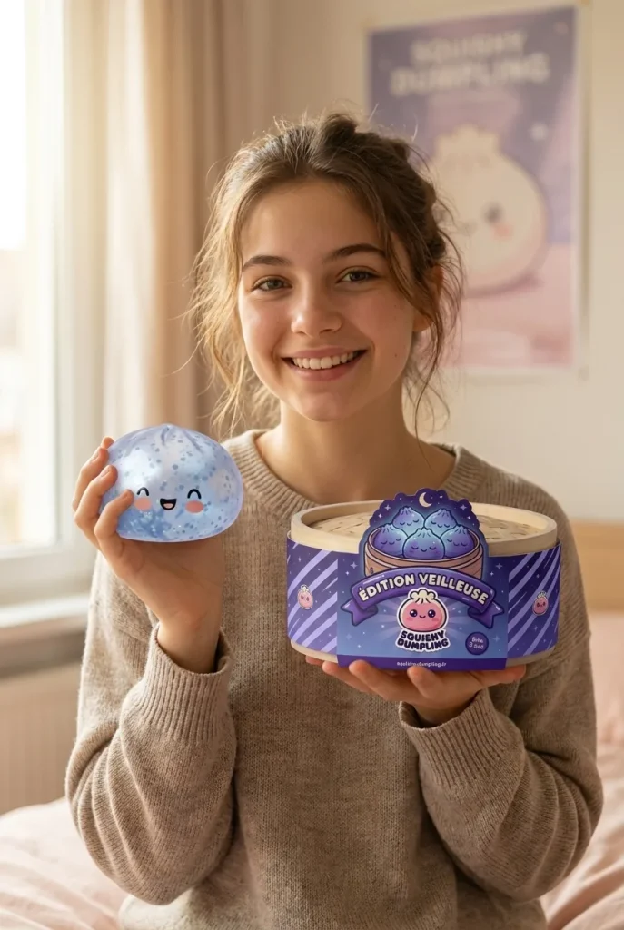 Dumpling Squishy Sparkle Lodowy Błękit z pudełkiem
