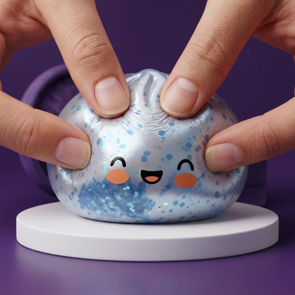 Dumpling Squishy Sparkle Lodowy Błękit ściskany w dłoni