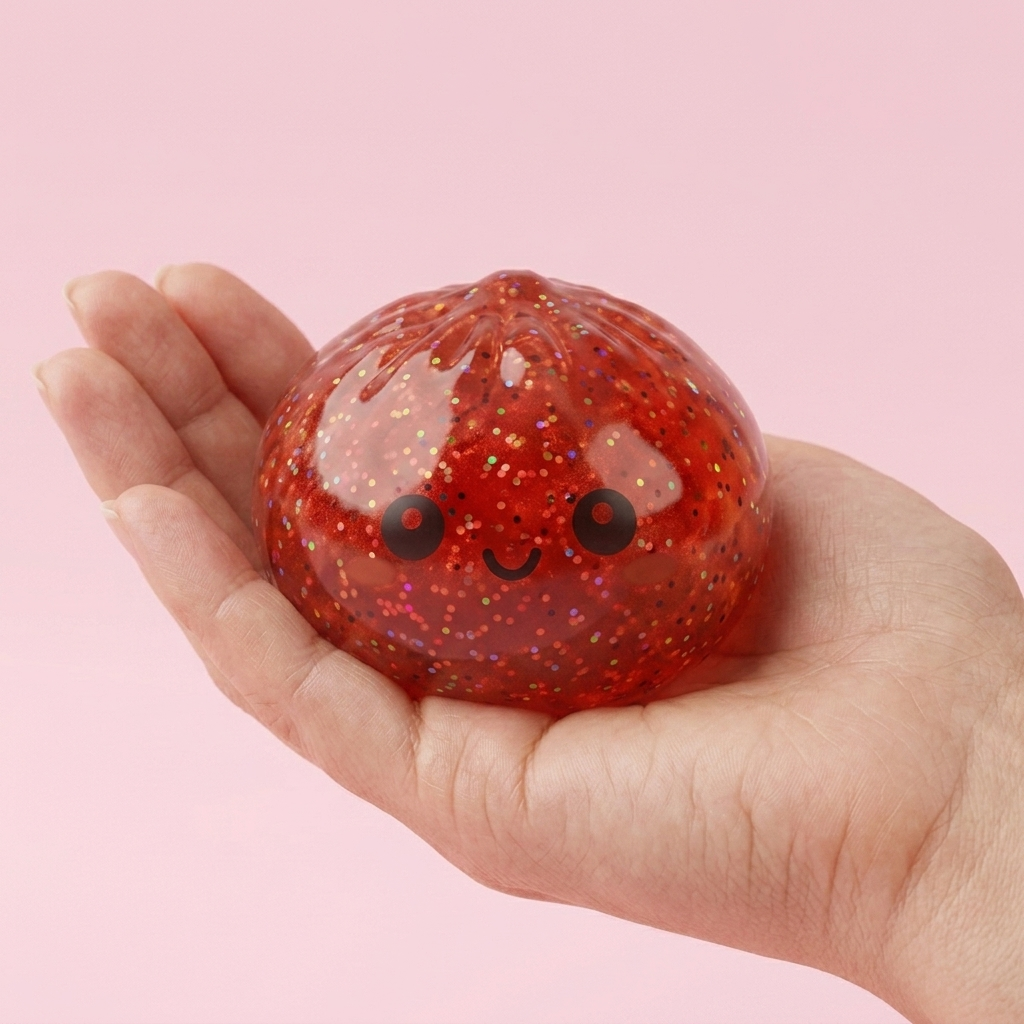 Mini Dumpling Squishy Metaliczny Niespodzianka w dłoni — porównanie rozmiaru
