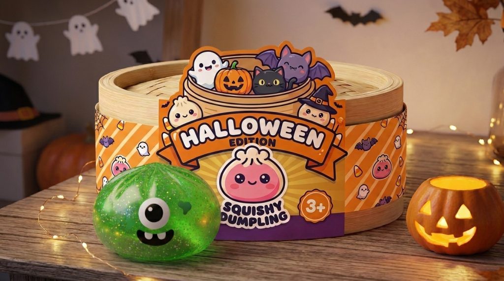 Squishy Dumpling Monster Halloween Zielony Brokat w codziennej aranżacji