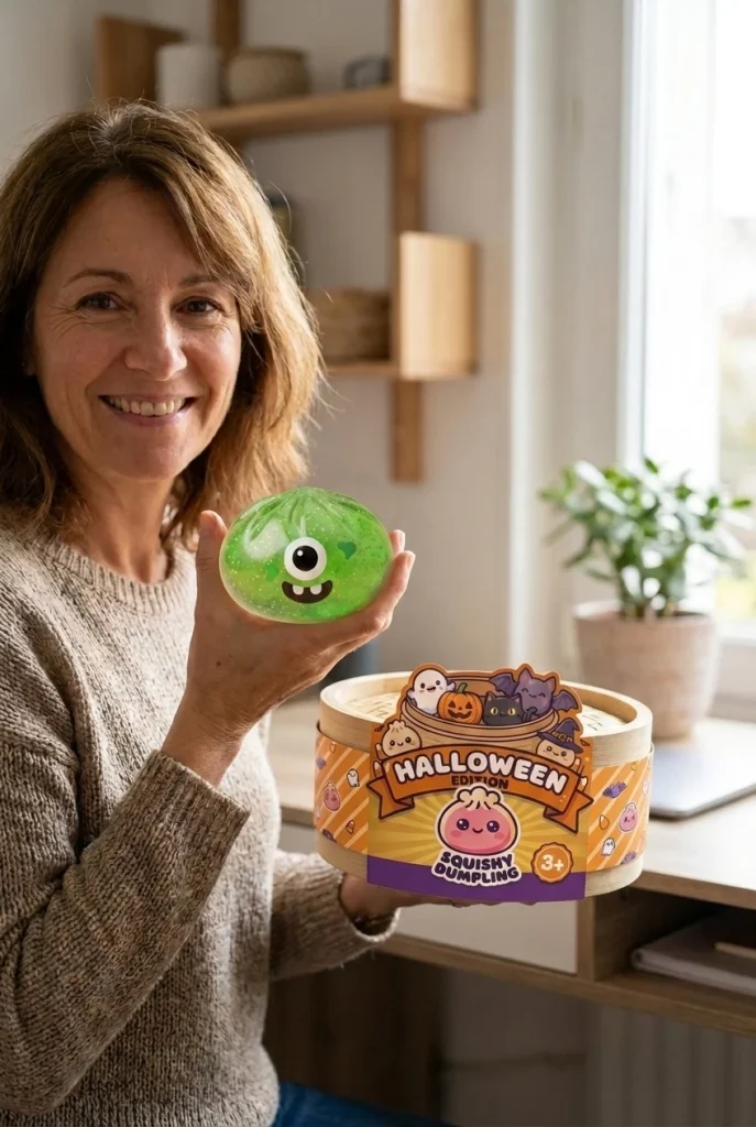 Squishy Dumpling Monster Halloween Zielony Brokat z pudełkiem