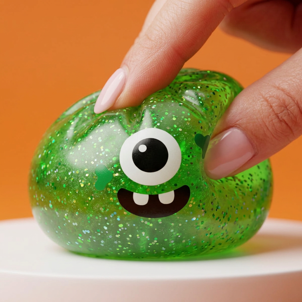 Squishy Dumpling Monster Halloween Zielony Brokat efekt slow-rise w akcji