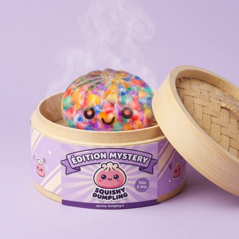 Mystery Dumpling Squishy Bąbelkowa Niespodzianka w bambusowym koszyku