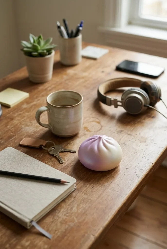 Rare Dumpling Squishy Mystery Kolekcjonerski na biurku