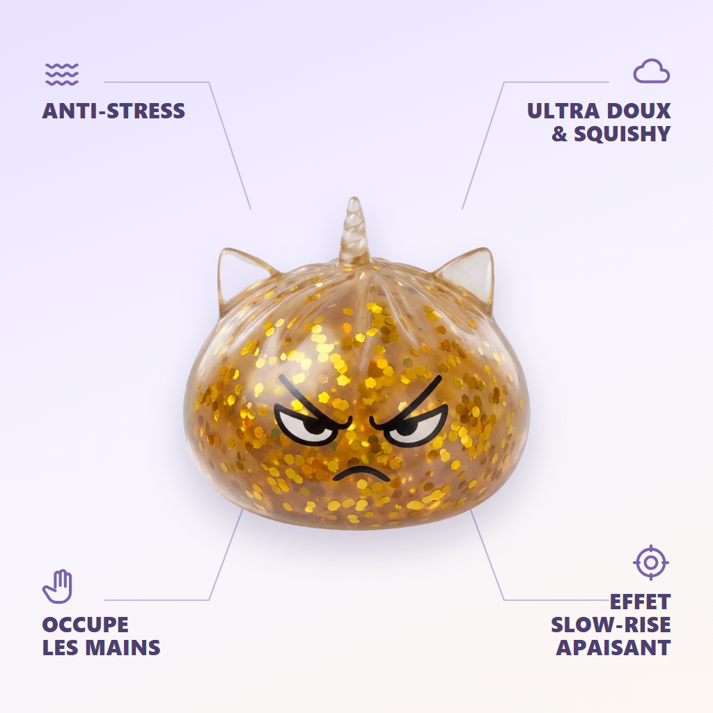 Glitter Dumpling Squishy Rare – Magiczny Jednorożec infografika: najważniejsze zalety