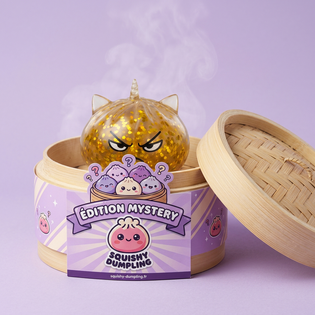 Glitter Dumpling Squishy Rare – Magiczny Jednorożec w bambusowym koszyku