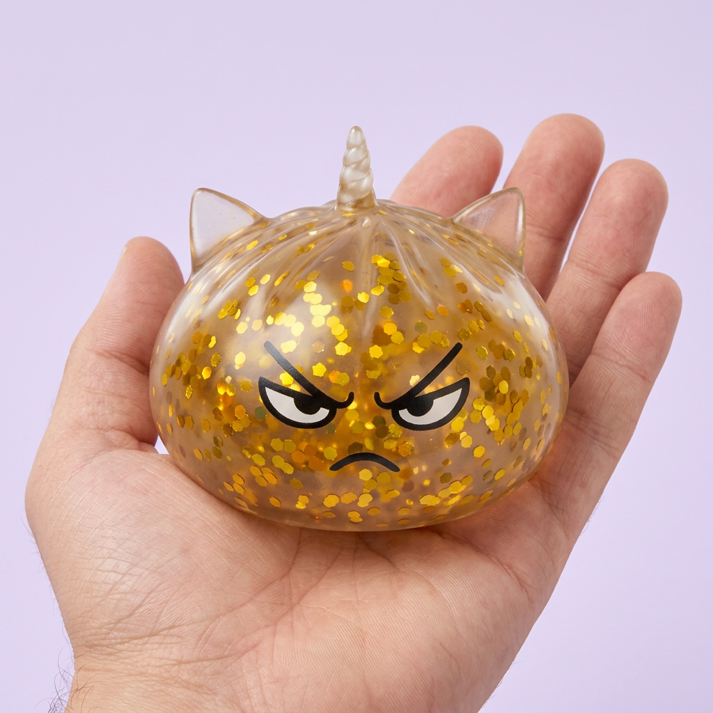 Glitter Dumpling Squishy Rare – Magiczny Jednorożec w dłoni — porównanie rozmiaru