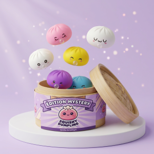 Mystery Dumpling Squishy z Koszyczkiem Bambusowym ściskany w dłoni