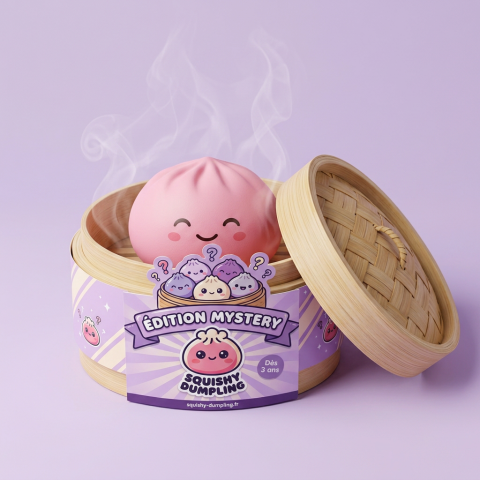 Mystery Dumpling Squishy z Koszyczkiem Bambusowym w bambusowym koszyku
