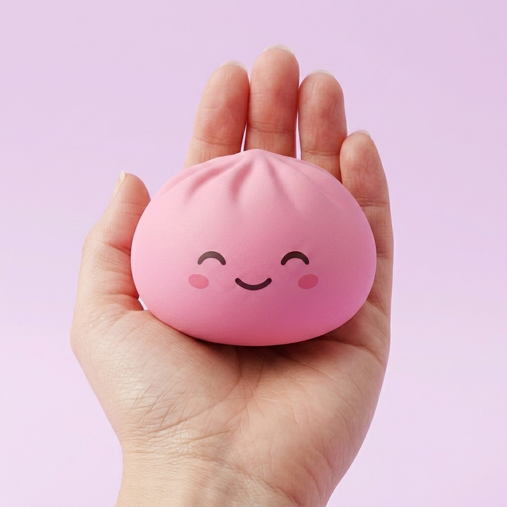 Mystery Dumpling Squishy z Koszyczkiem Bambusowym w dłoni — porównanie rozmiaru