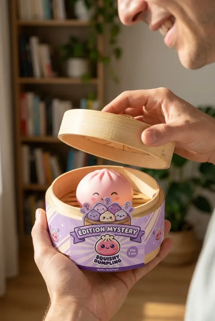 Mystery Dumpling Squishy z Koszyczkiem Bambusowym podczas rozpakowywania