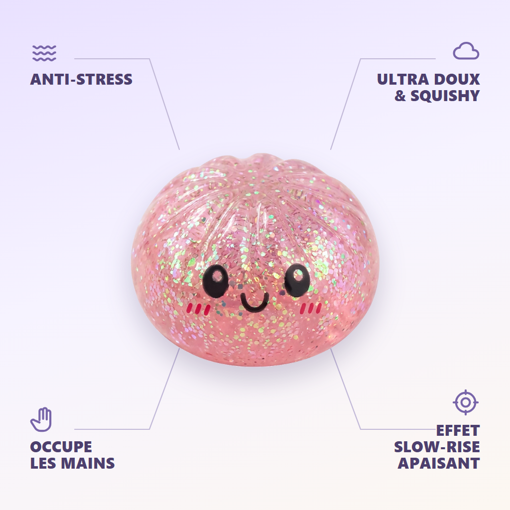Dumpling Squishy Glitter Mystery – Brokatowa Niespodzianka infografika: najważniejsze zalety