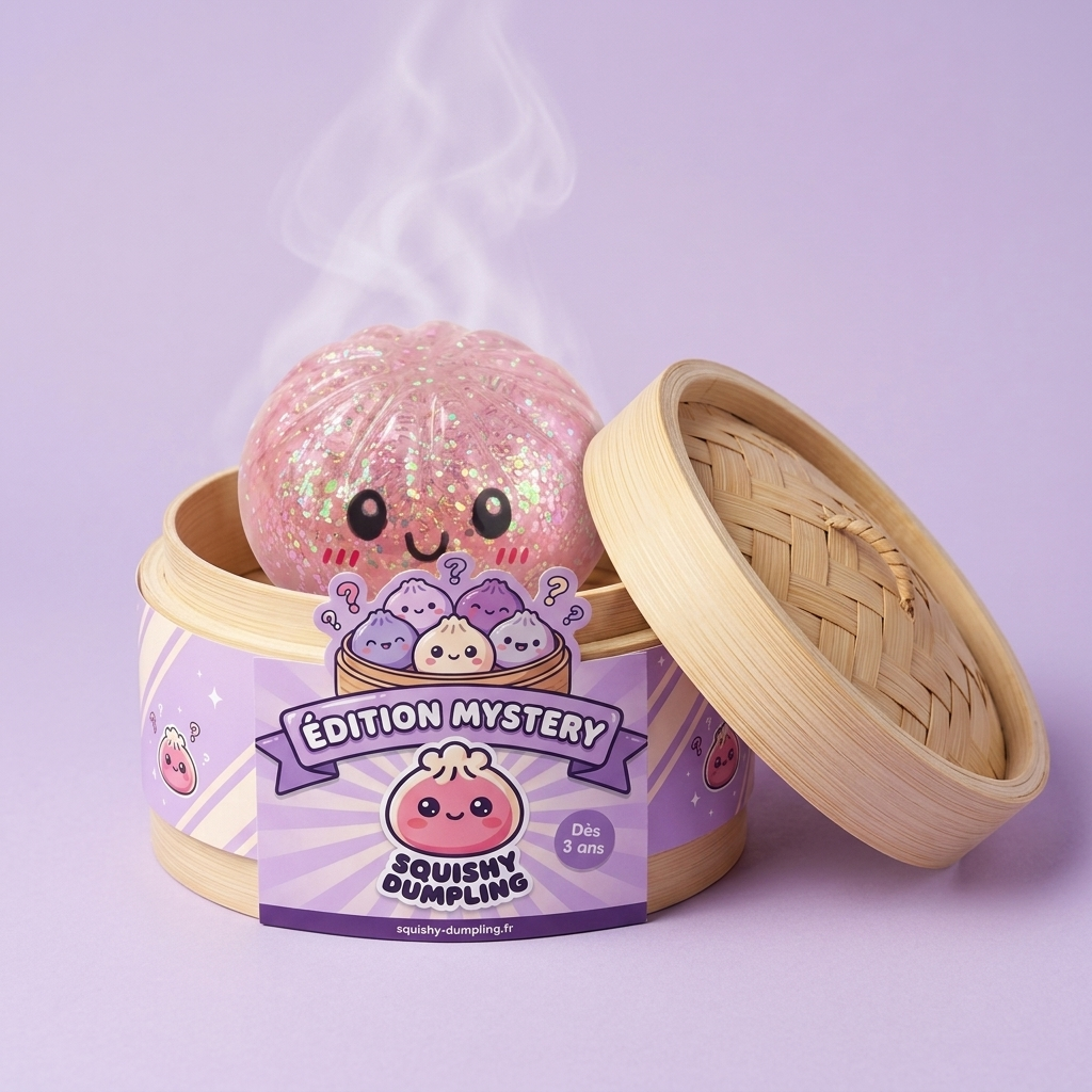 Dumpling Squishy Glitter Mystery – Brokatowa Niespodzianka w bambusowym koszyku