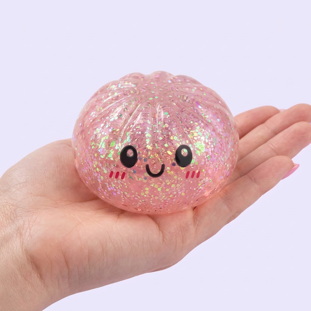 Dumpling Squishy Glitter Mystery – Brokatowa Niespodzianka w dłoni — porównanie rozmiaru