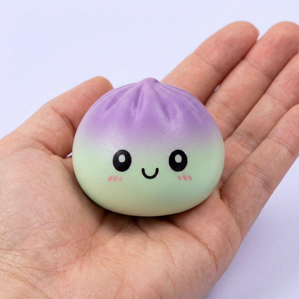 Dumpling Squishy Ombre Mystery Tęczowy Gradient w dłoni — porównanie rozmiaru