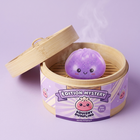 Dumpling Squishy Mystery Glow in the Dark Brokat w bambusowym koszyku